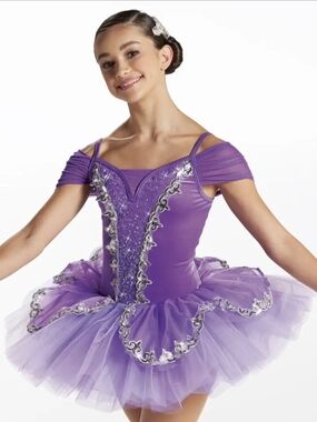 Women's Purple Ballet Tutu Costume with Silver Trim